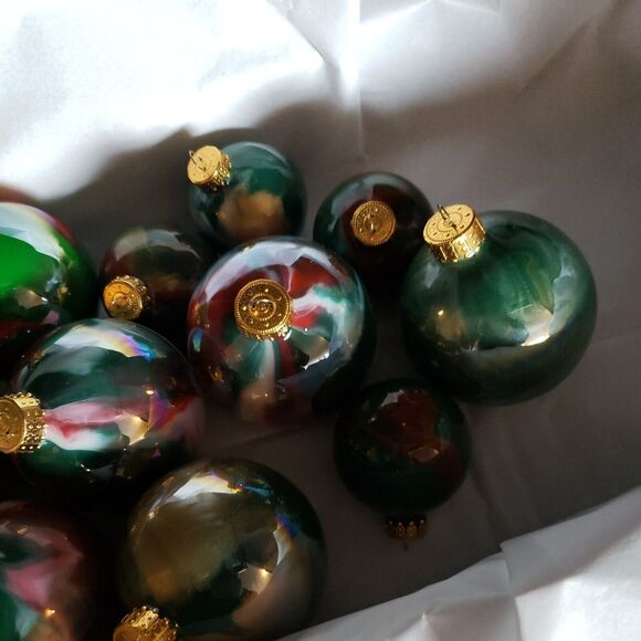 Vintage Glass Ball Christmas Ornament Lot of 11 Swirl Red Green Gold Iridescent - Picture 15 of 16